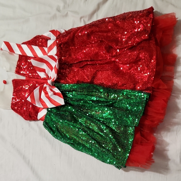 Festive Red and Green Sequin Kids Costume - Picture 2 of 5